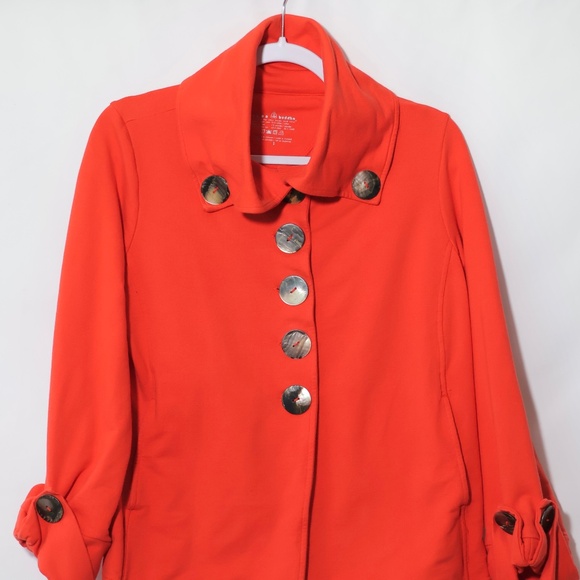 Neon Buddha Salmon Red Cotton Stretch Button Down Collar Jacket SIZE S - Picture 2 of 6